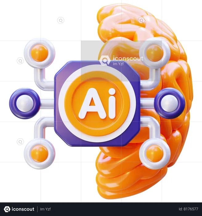 Puce ai avec cerveau  3D Icon