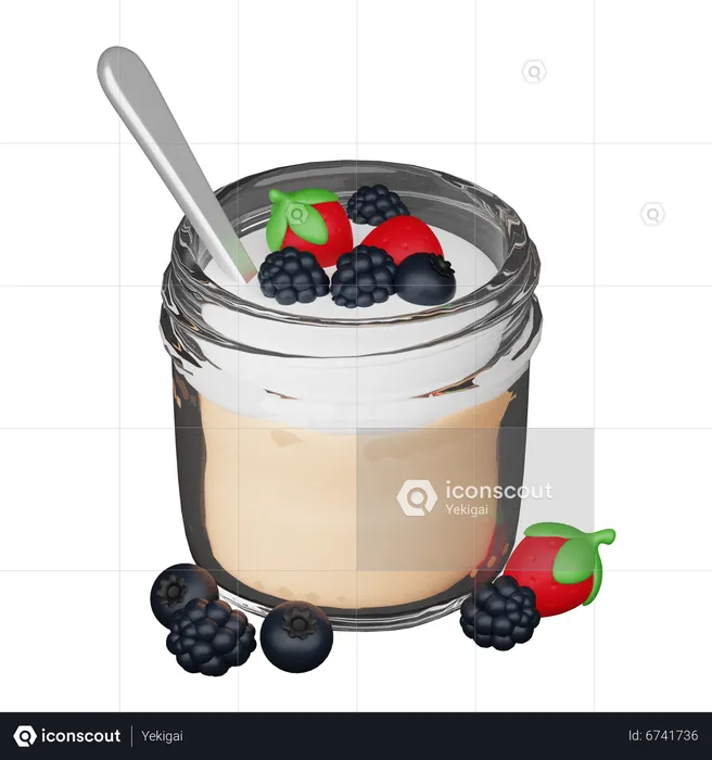 Pudding With Berries  3D Icon