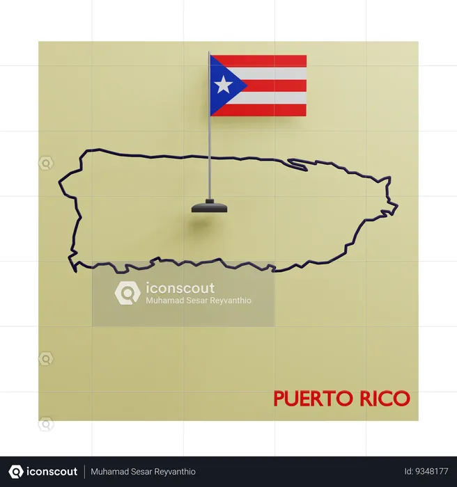 Puerto rico map Flag 3D Icon
