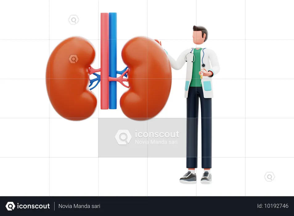 Pulmonologist Explaining About Kidney  3D Illustration