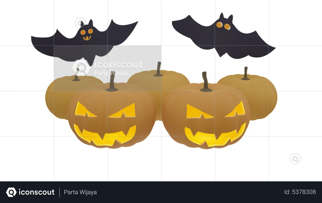 Pumpkin And Bat  3D Icon