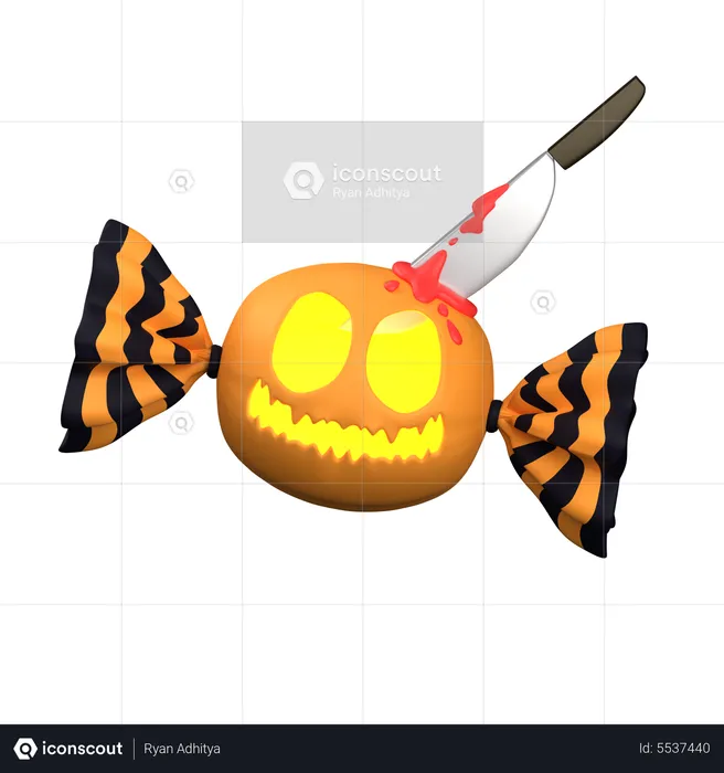 Pumpkin Candy With Knife  3D Icon