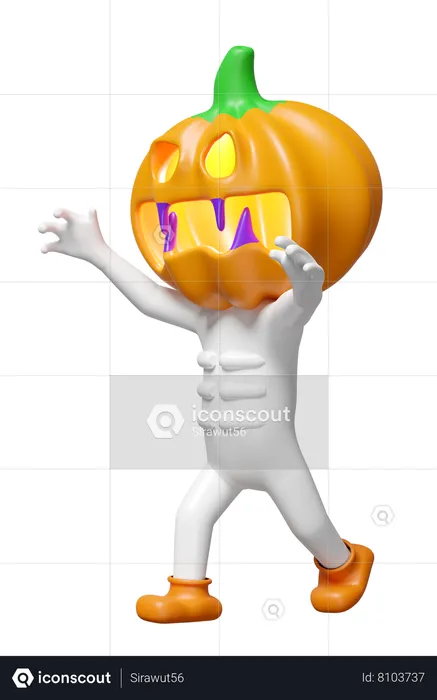 Pumpkin Head Man  3D Illustration