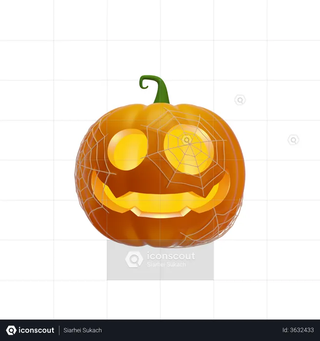 Pumpkin Lantern In Spider Web  3D Illustration
