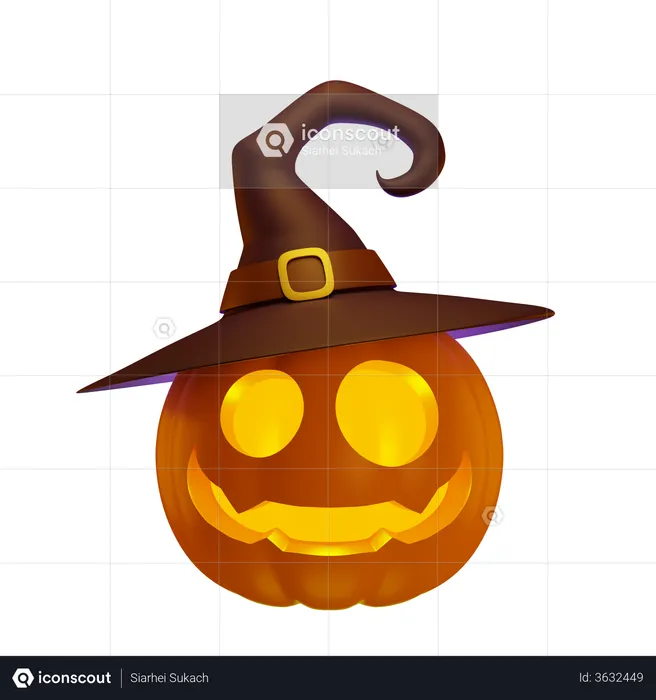 Pumpkin Lantern In Witch Hat  3D Illustration