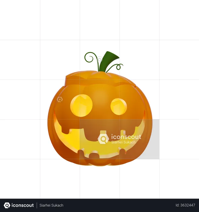 Pumpkin Lantern With The Lid Open On The Head  3D Illustration