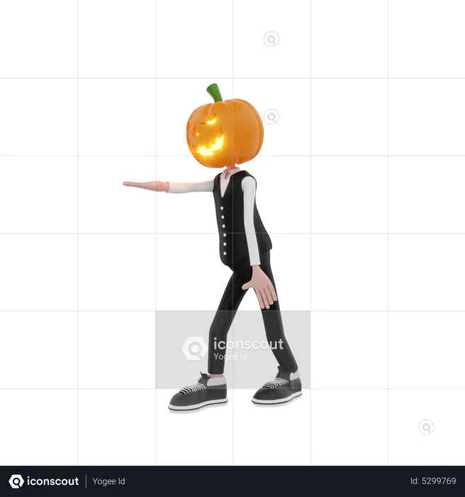 Pumpkin man indicating hand  3D Illustration