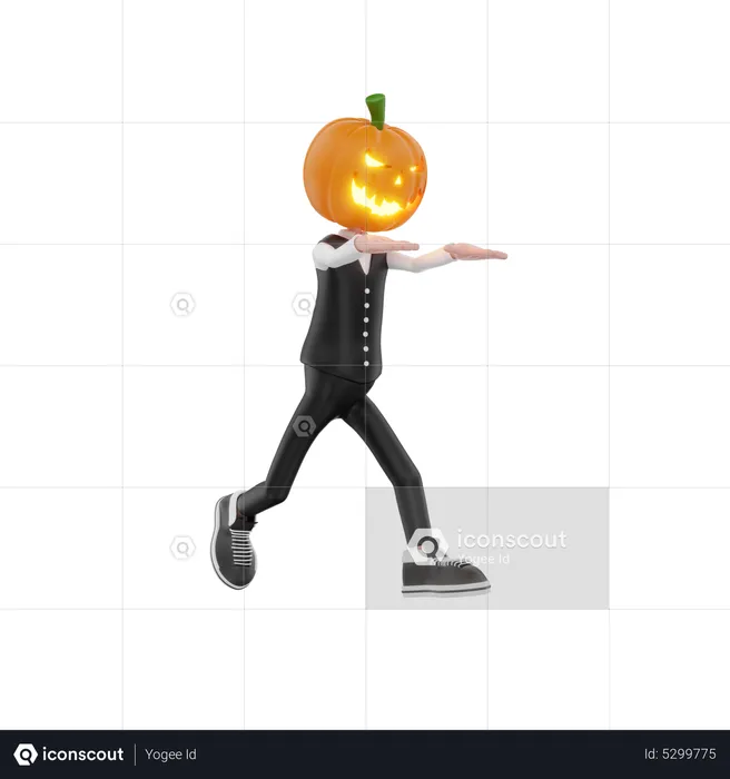 Pumpkin man running  3D Illustration