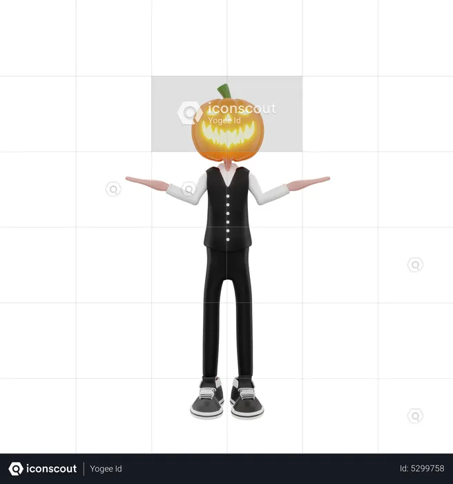 Pumpkin man standing with wide open arms  3D Illustration