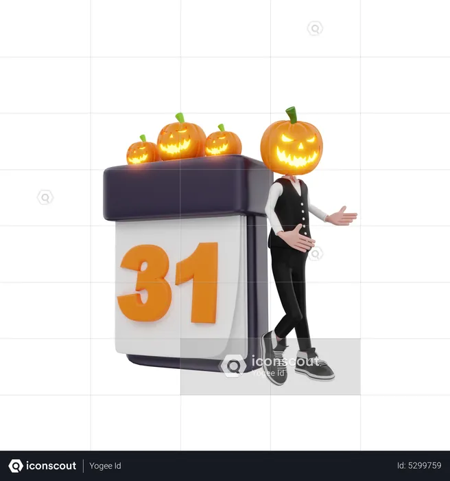 Pumpkin man with calendar  3D Illustration