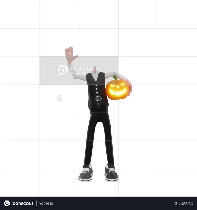 Pumpkin man with head in hand  3D Illustration