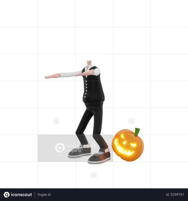 Pumpkin man with head on floor  3D Illustration