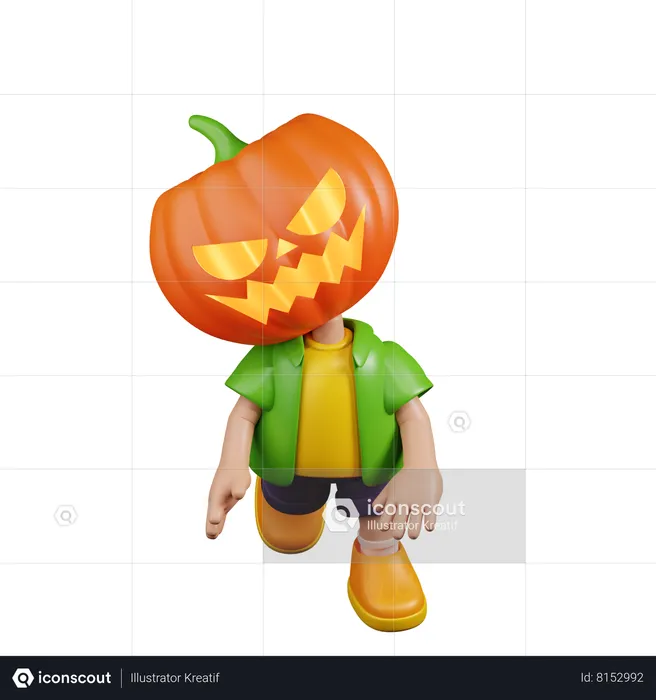 Pumpkin Showing Weird Face  3D Illustration