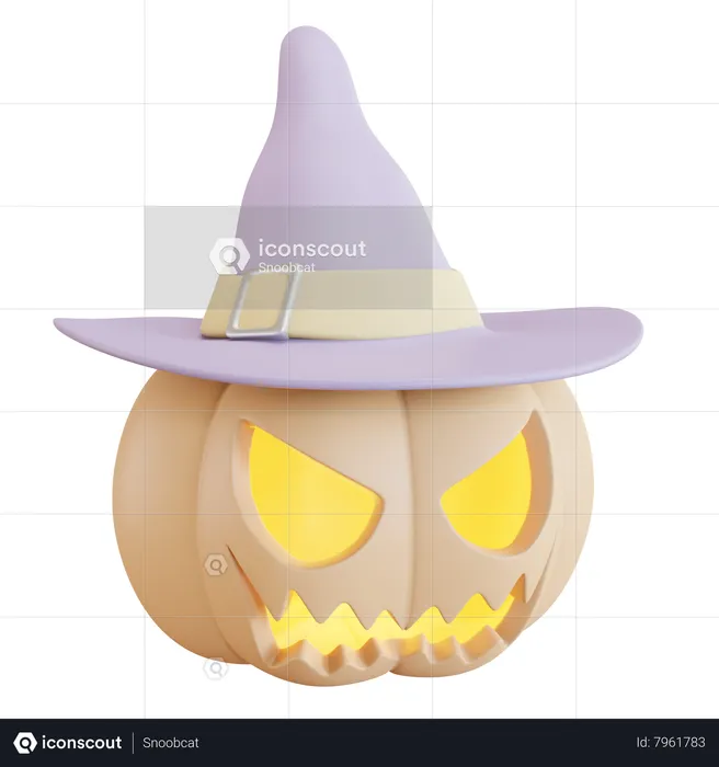Pumpkin Wearing Witch Hat  3D Icon