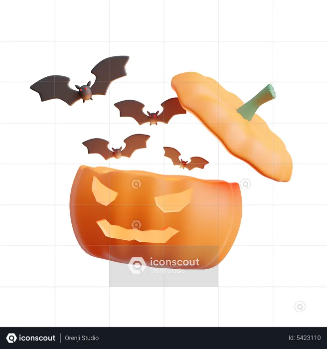 Pumpkin With Bats  3D Icon