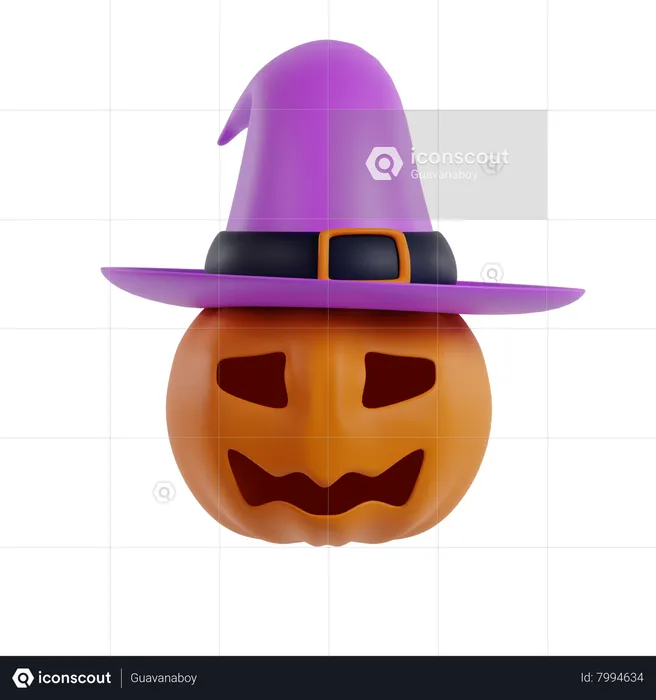 Pumpkin With Witch Hat  3D Icon