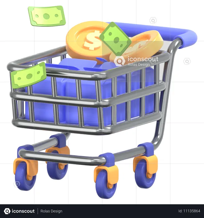 Purchase Transaction With Money Cart Sign  3D Icon