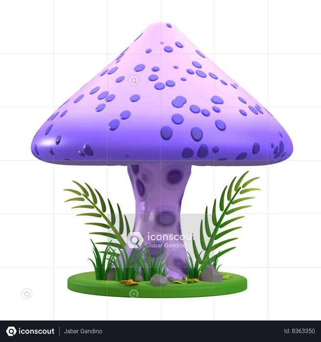 Mushroom Purple and White Spotted  3D Icon
