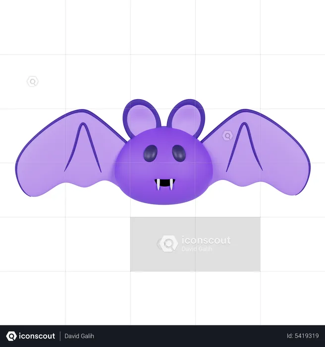 Purple Cute Halloween Bat  3D Icon