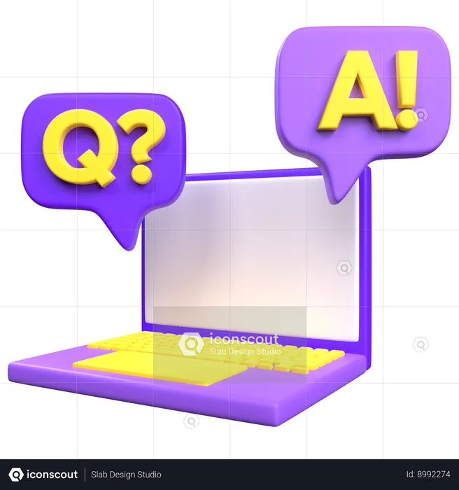 Perguntas e um laptop  3D Icon