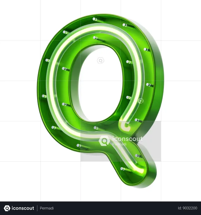 Q Letter Shape Neon Text  3D Icon