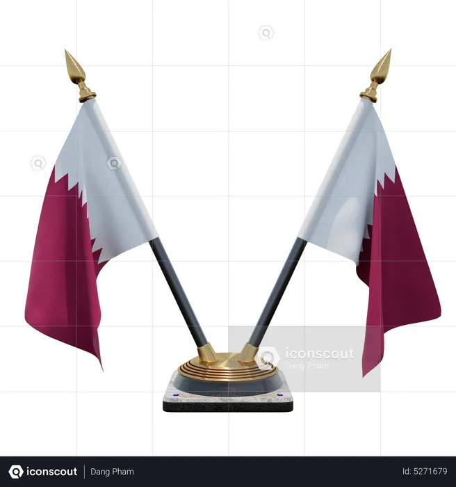 Qatar Double (V) Desk Flag Stand Flag 3D Icon