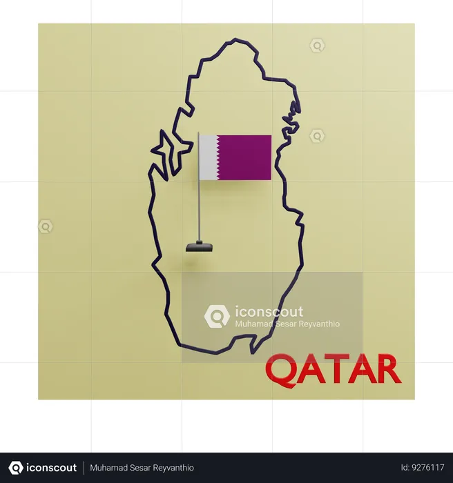 Qatar Map Flag 3D Icon