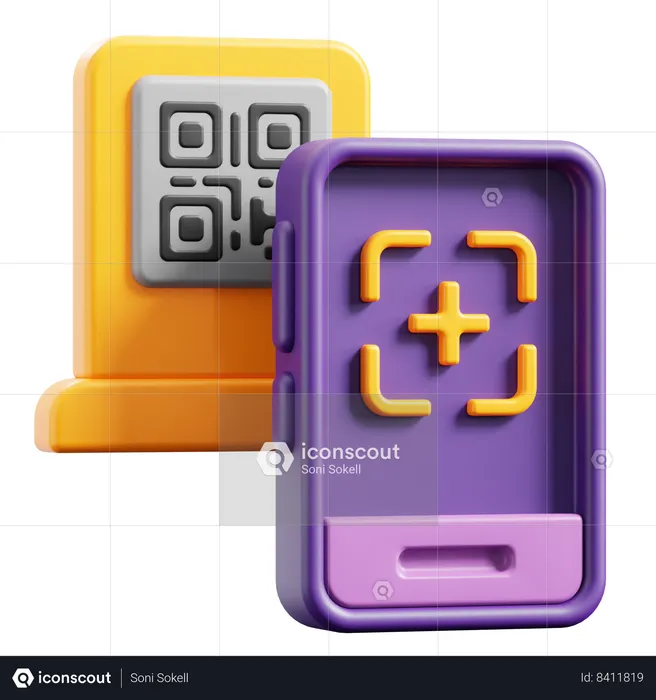 QR Code and Smartphone  3D Icon