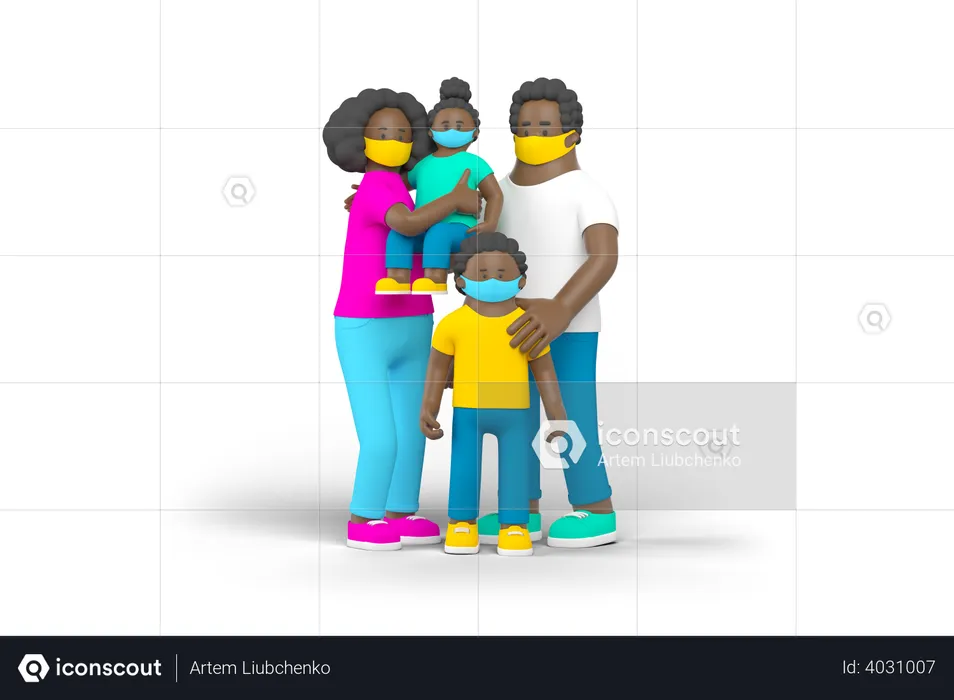 Quarantine Family  3D Illustration