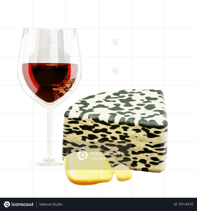 Queijo Gorgonzola com Vinho  3D Icon