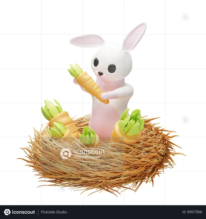 Rabbit and carrot in nest  3D Icon