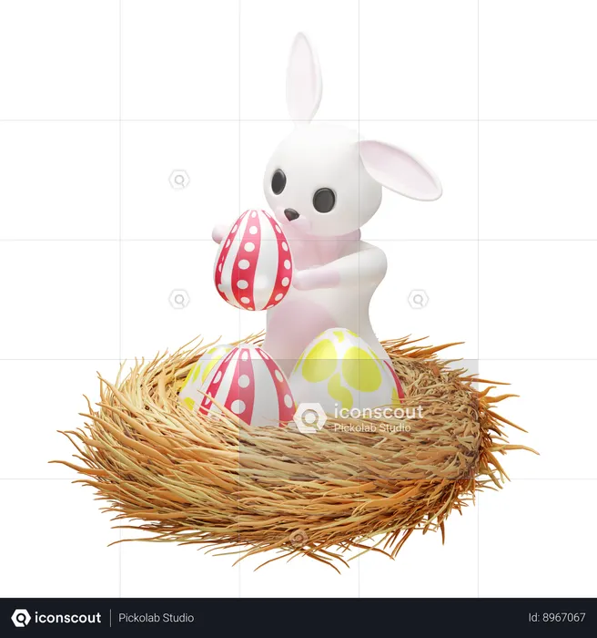 Rabbit and egg in nest  3D Icon