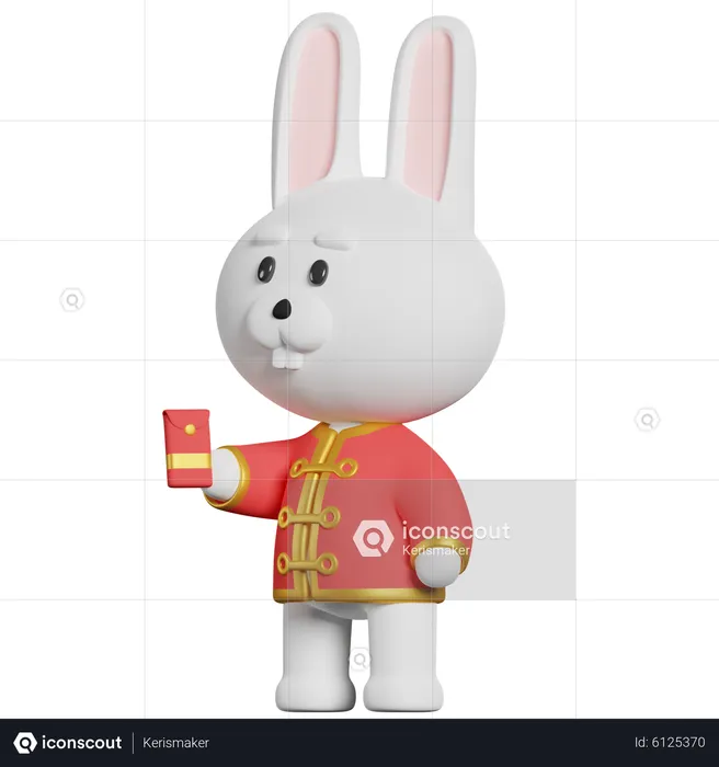 Rabbit Giving Red Envelope  3D Illustration