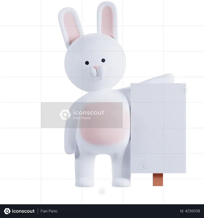 Rabbit Holding Placard Board  3D Illustration