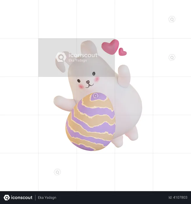 Rabbit hugging easter egg  3D Illustration