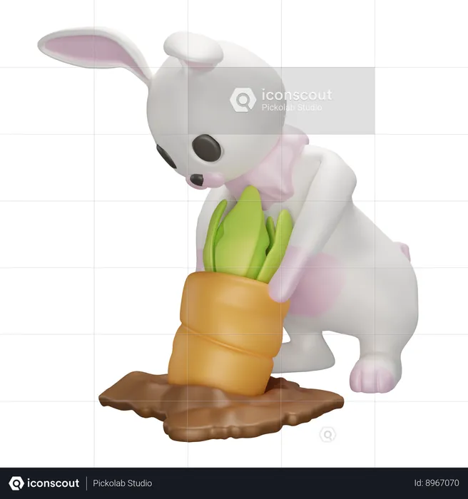 Rabbit pull carrot  3D Icon