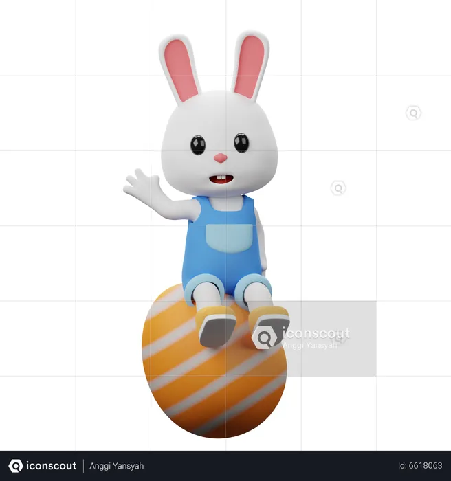 Rabbit Sitting On Egg  3D Illustration