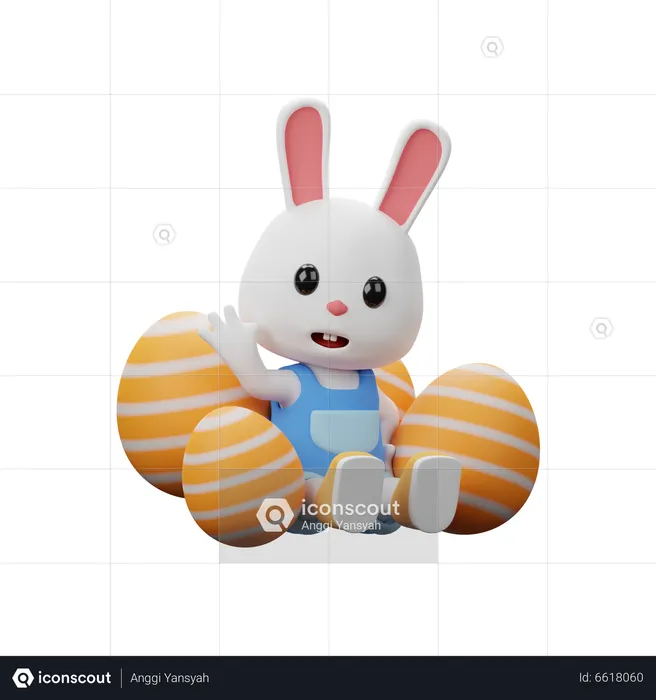 Rabbit Sitting With Eggs  3D Illustration