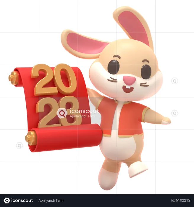 Rabbit With 2023 Scroll  3D Illustration