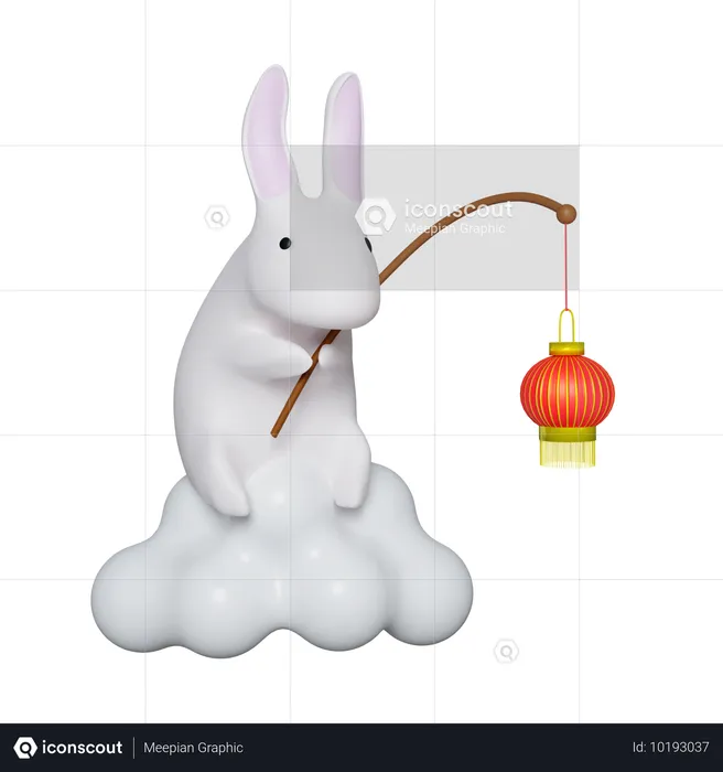 Rabbit With Lantern  3D Icon