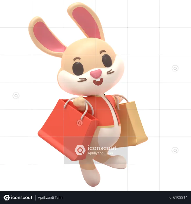 Rabbit With Shopping Bag  3D Illustration