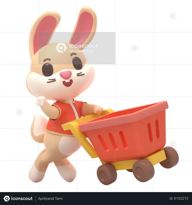Rabbit With Shopping Cart  3D Illustration