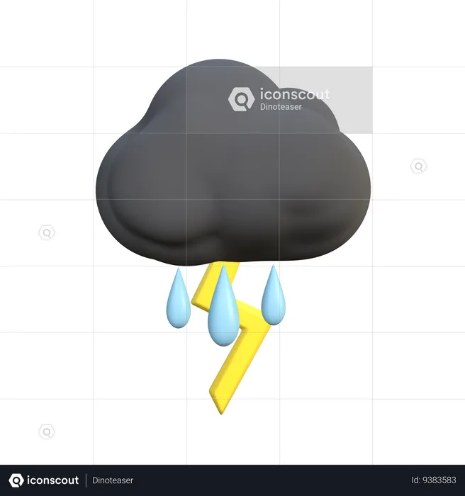 Rain And Lightning  3D Icon