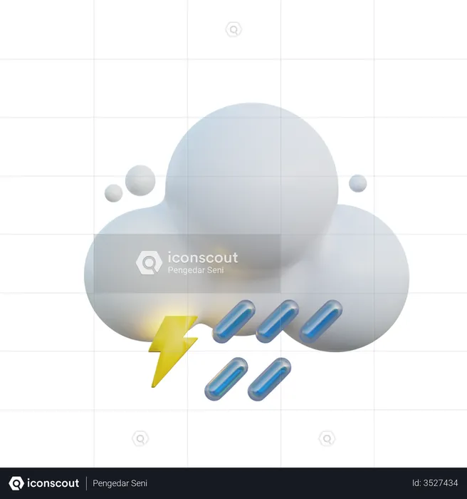 Rain And Lightning  3D Icon