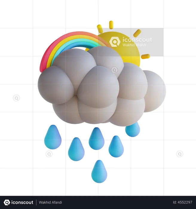 Rain And Rainbow  3D Illustration