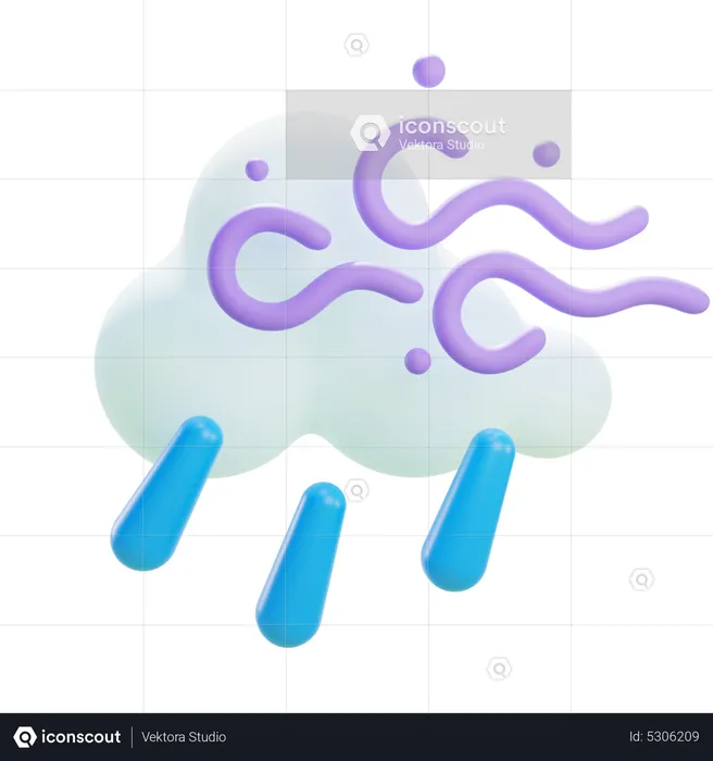 Rain And Windy  3D Icon