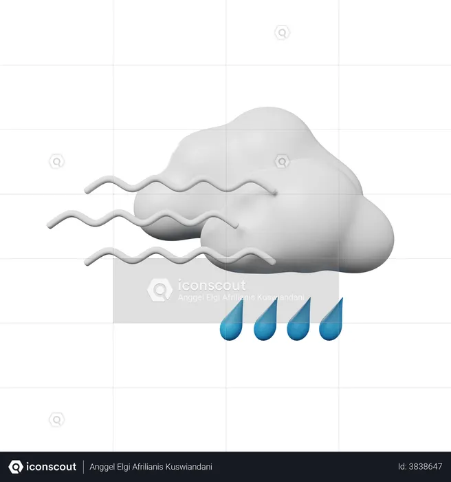 Rain With Windy  3D Illustration