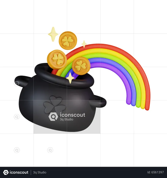 Rainbow Cauldron With Patrick Coins  3D Icon