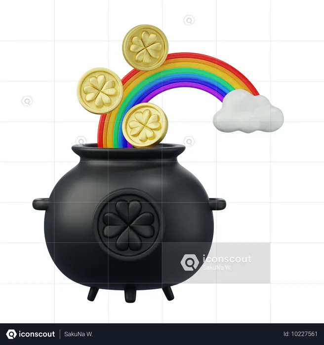 Rainbow Cauldron With Patrick Coins  3D Icon