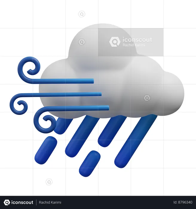 Rainy and windy  3D Icon